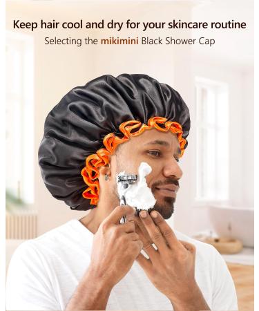 Mikimini XL Black Shower Hoods 2-Pack | Waterproof Reusable Hair Protection for Long Hair | Double-Layer Design with Bright Orange Rim - Buy Online on GoSupps.com