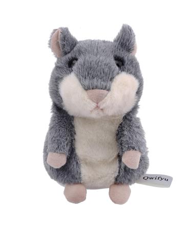Qwifyu Talking Hamster Interactive Stuffed Plush Animal Talking Toy Cute Sound Effects with Repeats Your Said Voice Best Buddy for Kids Gift Age 3+ (Gray)