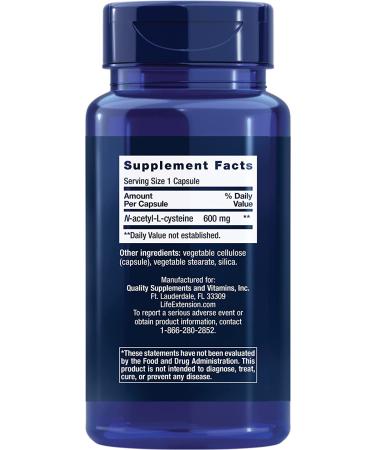Life Extension N-Acetyl-L-Cysteine 600mg - 60 Vegetarian Capsules - Buy Online on GoSupps.com