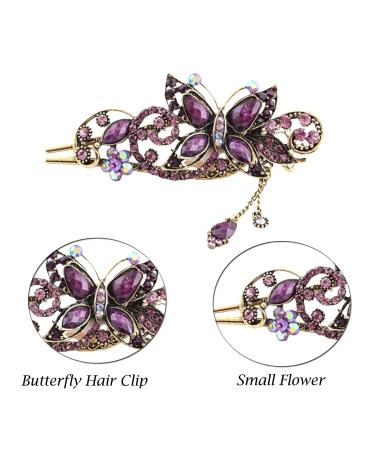 Buankoxy Women's Vintage Crystal Butterfly Hair Clip in Purple - Chic Beauty Tool - Buy Online on GoSupps.com
