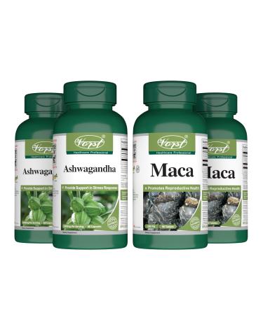 VORST Ashwagandha 1000mg 60 Capsules and Maca 500mg 90 Vegan Tablets | Combo Bundle 2 x 2 Bottles