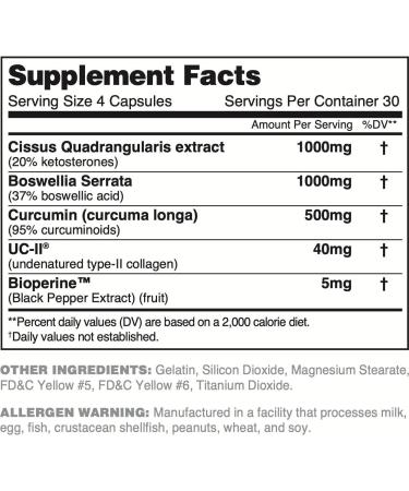 Nutrithority Joint Factor: 120 Capsules of Type 2 Collagen with Boswellia & Cissus - Gluten Free Joint & Tendon Support for Skin Hydration - Buy Online on GoSupps.com