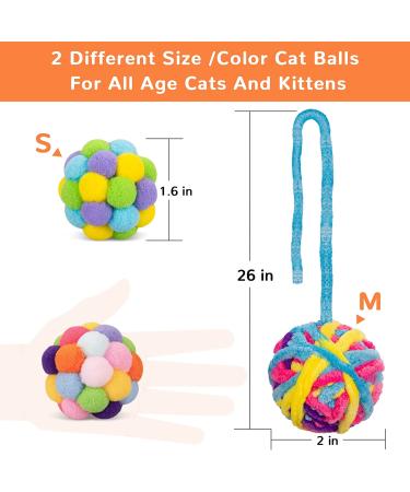 Cat Toys Ball Woolen Yarn Bell Fuzzy Interactive Chew Toy for Indoor Cats & Kittens - 6 Pack - Buy Online on GoSupps.com