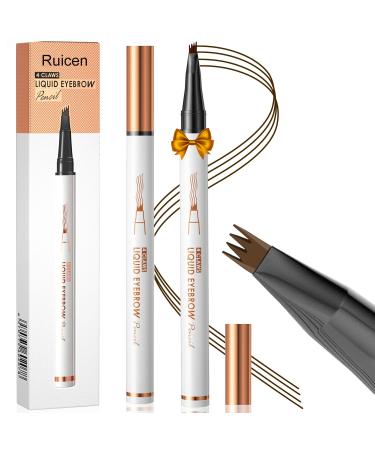Microblading Eyebrow Pen-Upgraded Eye Brow Pencils for Women Brown with Micro-Fork Tip Applicator Smudge-Proof and Waterproof Eyebrow Pencil for Natural Hair-Like Last All-Day Dark Brown