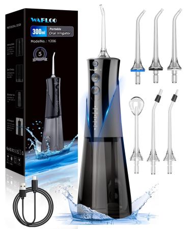 Water Flossers - Portable 300ML Larger Tank Waterflosser IPX7 Waterproof Floss for Home Travel 5 Modes 6 Flossing Tips Black