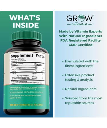 grow vitamin OmegaVita Fish Oil : 800 mg EPA 600 mg DHA Omega 3 Supplement for Heart, Brain & Immune Support, Absorbable Triple Strength Fish Oil Supplement - 2000 mg Per Serving, 30 Day Supply - Buy Online on GoSupps.com