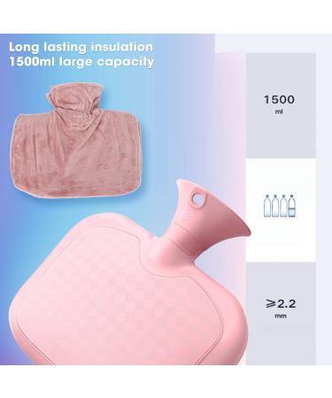 1500ml Hot Water Bottle with Gift Ribbon - Large Capacity Removable Injection Ideal for Cramps Neck & Shoulders Relief - Pink - Buy Online on GoSupps.com
