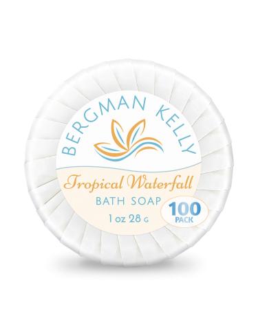 BERGMAN KELLY Hotel Soap Bars in Bulk (Tropical Waterfall  1 oz  100 PK)  Travel Size Cleansing Soap  Small Individually Wrapped Round Soap  Mini Size Toiletries: Airbnb  Motel  Guest Bath