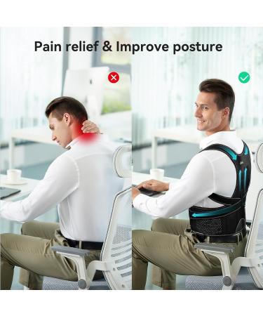 Posture Corrector Back Brace for Men & Women - Adjustable Breathable Full Back Support for Pain Relief - Fits Neck Shoulder Clavicle Upper & Lower Back - Black Large - Buy Online on GoSupps.com
