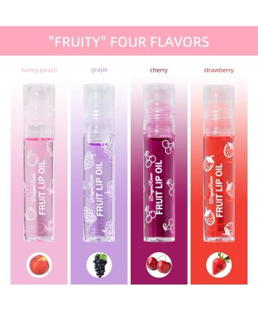 Greoer 4 Pieces Lip Balm Lip Oil Set Fruit-flavored Moisturizing Lip Gloss Plumping Lip Gloss Crystal Jelly Liquid Lipstick for Women and Girls Peach Strawberry Grape Cherry 1 count (Pack of 4) - Buy Online on GoSupps.com