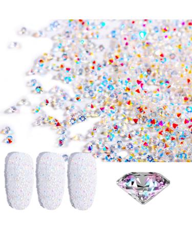HINABTRU 10000 Pixie Nail Crystals Rhinestones Micro Glass Diamonds  Stone-AB Pixie Crystals for Nails Iridescent Shine-Mini 1.3mm Crushed Nail