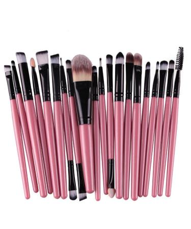 KOLIGHT 20 Pcs Pro Makeup Set Powder Foundation Eyeshadow Eyeliner Lip Cosmetic Brushes (Black+Pink)