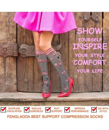 Fenglaoda Compression Stockings for Women - 15-25 mmHg Knee High Support Socks | Cute & Colorful 3 Pairs for Sports - Sizes L-XL - Buy Online on GoSupps.com