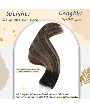 Ugeat Microring Extensions Real Hair - Brown Ombre 45cm Remy Hair with 50 Highlights Micro Loop #4/18/4 50g - Buy Online on GoSupps.com