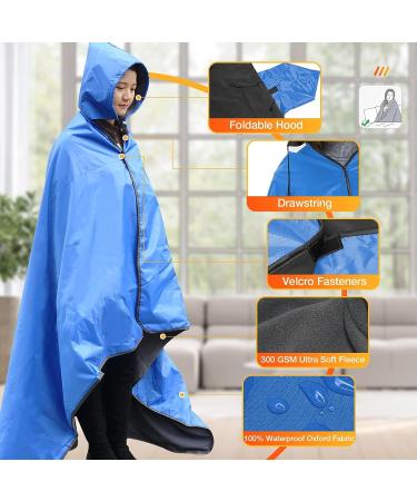 DUKUSEEK Hooded Stadium Blanket | Waterproof & Windproof Outdoor Fleece | Large (79x56) Portable & Wearable | Ideal for Camping, Picnics, Sports & More - Blue - Buy Online on GoSupps.com