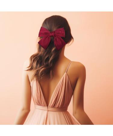 4 Pack Bows Hair Clip for Women Silky Satin Hair Bows Big Bowknot Hairpin with Ribbon Solid Color French Hair Barrette for Women Girls Red+Black+White+Pink - Buy Online on GoSupps.com