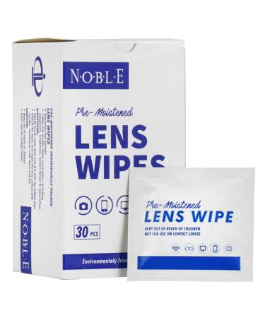 Noble Pre-moistened Lens Wipes Individually Wrapped - Lens and Screen Cleaning Wipes - Great for Eyeglasses, Cell Phones, Camera Lenses, Screens, Keyboards, and Other Delicate Surfaces (30 Wipes) 30 Count (Pack of 1)