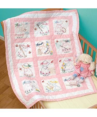 Jack Dempsey Needle Art 30021 Nursery Girls Quilt Blocks  12 Quilt Blocks  9-Inch-by-9-Inch  White