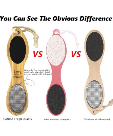 ICDI ICANdOIT Natural Bamboo Foot File Callus Remover - 4 in 1 Feet Pedicure Kit with Bristle Brush, Pumice Stone, Foot Rasp & Sand Paper - Foot Care Essential - Buy Online on GoSupps.com