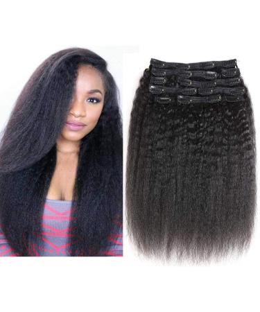 YAMI Kinky Straight Clip in Human Hair Extensions Clip ins 100% Remy Hair for Women Yaki Straight Clip ins Real Human Hair 120Gram/10Pcs Black Hair Extensions (10 Inch) 10 Inch (Pack of 1)