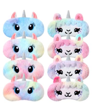 Zhanmai 8 Pcs Cute Sleep Eye Mask for Kids Eye Mask for Kids Soft Lightweight Plush Blindfold Funny Animal Sleeping Mask Eye Cover Eye Shade for Kids Girls Women Home Travel Nap Night (Sheep Unicorn)