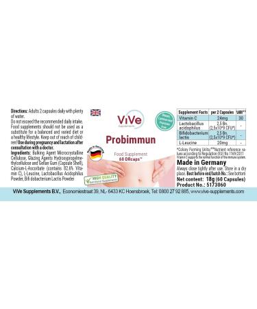Probimmun - High Dose Lactobacillus Acidophilus & Bifidobacterium Lactis | 60 Time-Delayed Drcaps | Quality Probiotics from Germany by Vive Supplements - International Shipping Available - Buy Online on GoSupps.com