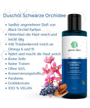 Black Orchid Shower Oil - Natural Vegan Shower Oil | SLES Free Preservative Free | 200ml - Green Idea - Buy Online on GoSupps.com
