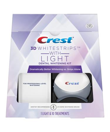 Crest 3D Whitestrips with Light, Teeth Whitening Strip Kit, 20 Strips (10 Count Pack) Whitestrips Kit (10 Treatments)