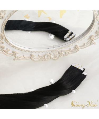 Sunny Jet Black Tape in Hair Extensions - 20pcs, 50g, 22 Inch, Real Human Hair for Black Women - Buy Online on GoSupps.com