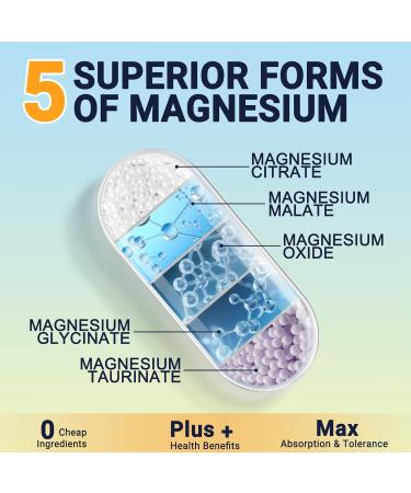 Magnesium Supplement - 5 in 1 Complex 420mg + Vitamin B6 30mg Glycinate Citrate Malate Taurate Oxide - Made in USA - Support Heart Bone Sleep & Muscle Health - 120 Capsules 2 Month Supply - Buy Online on GoSupps.com