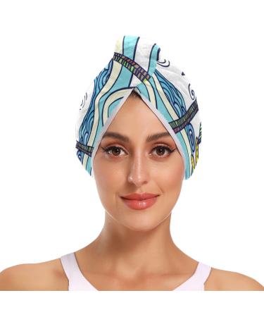 Sun Sea Coconut Tree Hair Towel 2 Pack Super Absorbent Hair Drying Towel Quick Dry Hair Turbans Head Towel with Button Twisty Wrap for Women Girls