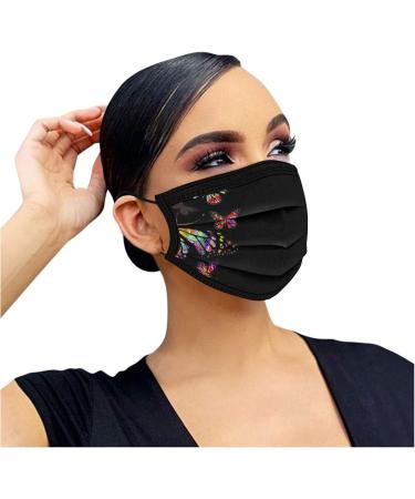 Zewuai 10-100PC Adult Women Butterfly Print Black Disposable Face_Mask 3Ply Non-Woven Breathable Face Bandana- Made in US. B-10pc - Buy Online on GoSupps.com
