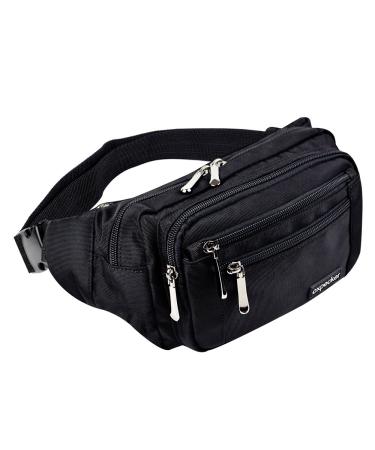Oxpecker Waist Pack Bag with Rain Cover, Waterproof Fanny Pack for Men&Women, Workout Traveling Casual Running Hiking Cycling, Hip Bum Bag (black)