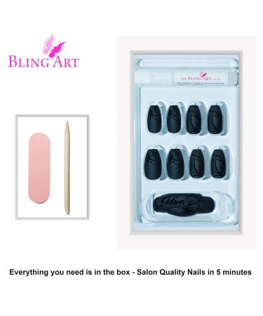 Bling Art Black Matte Ballerina Coffin False Nails - 24 Long Artificial Nails with Glue | International Shipping - Buy Online on GoSupps.com