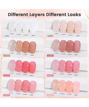 YTD Likomey Nude Gel Nail Polish Kit - 8 Colors Translucent Neutral Jelly Sheer UV Set | White Pink Glitter | 7.5ml Multicolor - Buy Online on GoSupps.com