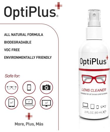 OptiPlus Lens Cleaning Spray & Premium Microfiber Cloth | Streak-Free Cleaner for Glasses Screens & More - 4oz - Buy Online on GoSupps.com
