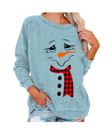 Aniywn Fall Tops for Women Casual Christmas Graphic Print Sweater Round Neck Long Sleeve Sweatshirt Shirts Tops Small C