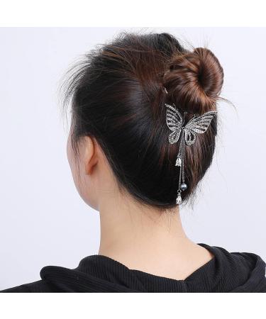 Butterfly Hair Clips for Women Bow Light Luxury Premium Feeling Hairpin Black Bow Hair Pin Sparkling Crystal Stone Braided Hair Clips Tassel Ponytail Buckle Hair Clip for ladies and Girls - Buy Online on GoSupps.com