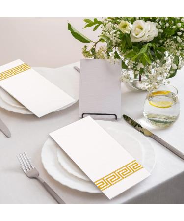 LEKOCH 100 PCs Premium Disposable Napkins - White with Gold Design Air Laid Fabric 43x30 cm - Perfect for Weddings & Events - Buy Online on GoSupps.com