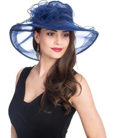 Lucky Leaf Women's Kentucky Derby Church Cap Wide Brim Sun Hat in Navy - Perfect for Party and Wedding - Buy Online on GoSupps.com