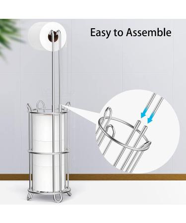 Meangood Free Standing Toilet Paper Holder Stand - Metal Wire Bathroom Tissue Roll Dispenser for 4 Mega Rolls - Silver - Buy Online on GoSupps.com