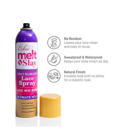 Esha MELT N SLAY Glueless Lace Spray - Ultimate Hold Sweat & Water Resistant Long-Lasting Secure Grip for Lace Wigs Invisible Matte Finish & Edge Protection (220ML) 7.4 Fl Oz (Pack of 1) - Buy Online on GoSupps.com