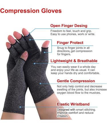 2 Pairs Arthritis Compression Gloves Fingerless for Women Men - Relieve Rheumatoid Osteoarthritis - Grey M - Buy Online on GoSupps.com