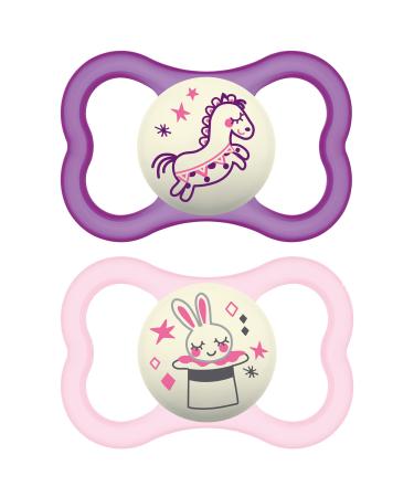 MAM Air Night Pacifiers (1 Sterilizing Pacifier Case), MAM Sensitive Skin Pacifier 6+ Months, Glow in the Dark Pacifier, Best Pacifier for Breastfed Babies, Baby Girl Pacifiers, 6-16 (Pack of 2) - Buy Online on GoSupps.com