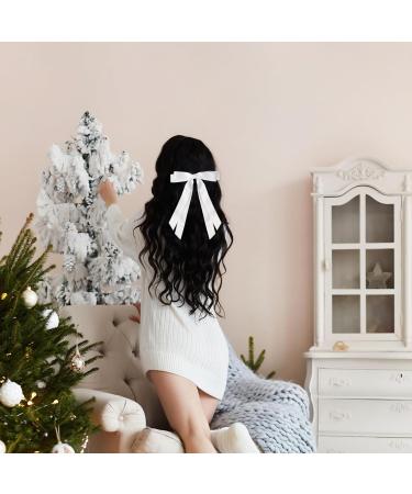 2 Pack White Hair Bows for Women Bow Hair Clips French Barrette with Long Silky Satin Hair Ribbons for Women Girls(White) - Buy Online on GoSupps.com