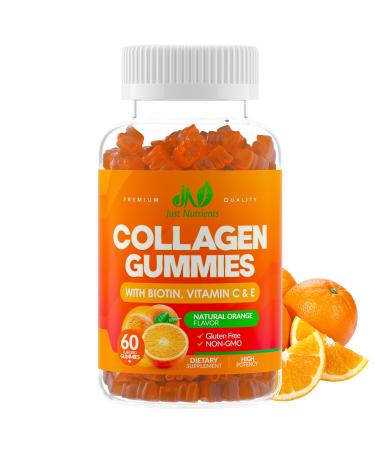 Collagen Peptides Gummies with Biotin Vitamin C & E for Women & Men - Premium Hydrolyzed Collagen Type I & III for Hair Skin & Nails Support - Gluten-Free Non-GMO - 60 Gummies (30 Servings)