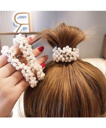 Ruihfas 3Pcs Korean Beaded Hair Scrunchies for Women and Girls - Fashionable Elastic Hair Ties with Pearls - Buy Online on GoSupps.com