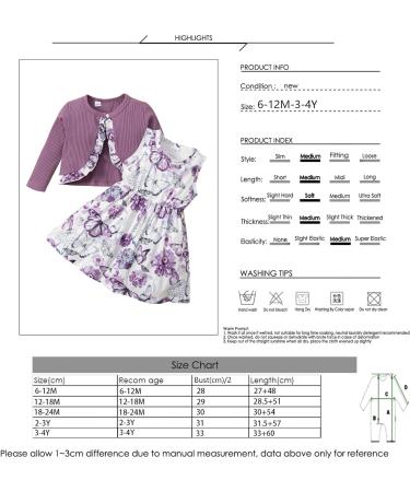 Puseky Toddler Baby Girls Floral Dress and Cardigan Set - 18-24 Months (Purple) - Buy Online on GoSupps.com