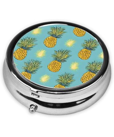 Tropical Fruit Pineapple Mini Round Pill Box | 3 Compartment Pill Organizer for Travel & Home Use | Portable Medicine Case - Buy Online on GoSupps.com