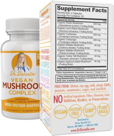 Organic Mushroom Complex - Immune Assist Support - Lion's Mane, Cordyceps, Reishi - Dr. Danielle - 120 Veggie Caps - Buy Online on GoSupps.com